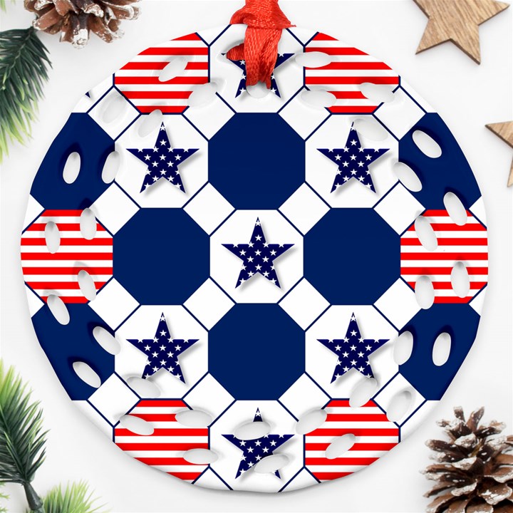 Patriotic Symbolic Red White Blue Round Filigree Ornament (Two Sides)