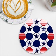 Patriotic Symbolic Red White Blue Uv Print Round Tile Coaster by Ravend