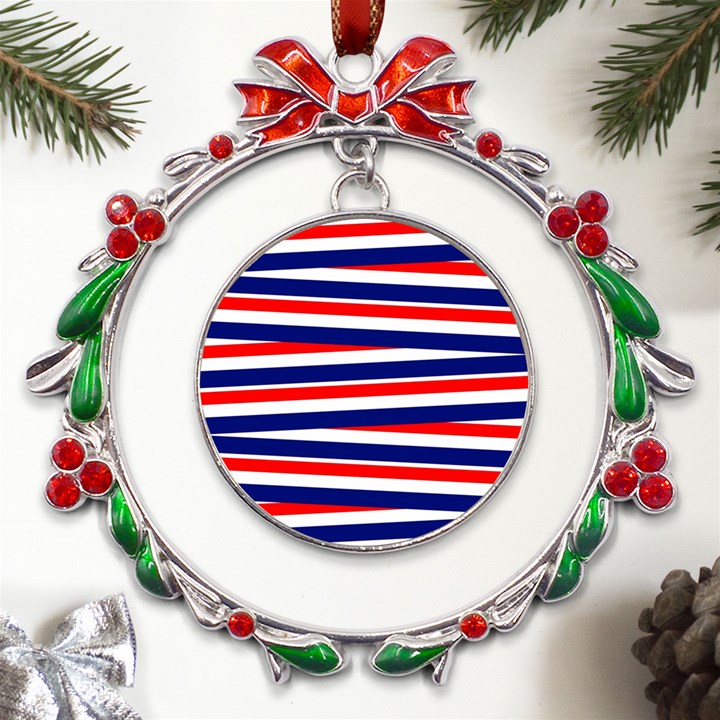 Red-white-blue-patriotic-ribbons Metal X mas Wreath Ribbon Ornament