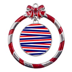 Red-white-blue-patriotic-ribbons Metal Red Ribbon Round Ornament