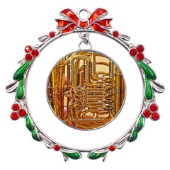 Tuba Valves Pipe Shiny Instrument Music Metal X mas Wreath Ribbon Ornament by Ravend