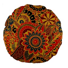 Bright Seamless Pattern With Paisley Mehndi Elements Hand Drawn Wallpaper With Floral Traditional In Large 18  Premium Round Cushions by Ket1n9