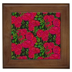 Seamless Pattern With Colorful Bush Roses Framed Tile by Ket1n9