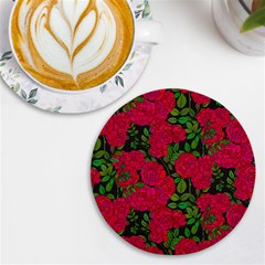 Seamless Pattern With Colorful Bush Roses Uv Print Round Tile Coaster by Ket1n9