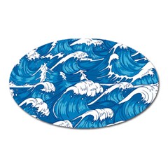 Storm Waves Seamless Pattern Raging Ocean Water Sea Wave Vintage Japanese Storms Print Illustration Oval Magnet by Ket1n9