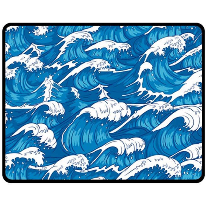 Storm Waves Seamless Pattern Raging Ocean Water Sea Wave Vintage Japanese Storms Print Illustration Fleece Blanket (Medium)