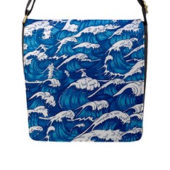 Storm Waves Seamless Pattern Raging Ocean Water Sea Wave Vintage Japanese Storms Print Illustration Flap Closure Messenger Bag (l) by Ket1n9