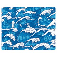 Storm Waves Seamless Pattern Raging Ocean Water Sea Wave Vintage Japanese Storms Print Illustration Two Sides Premium Plush Fleece Blanket (teen Size) by Ket1n9