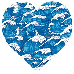 Storm Waves Seamless Pattern Raging Ocean Water Sea Wave Vintage Japanese Storms Print Illustration Wooden Puzzle Heart by Ket1n9