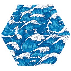 Storm Waves Seamless Pattern Raging Ocean Water Sea Wave Vintage Japanese Storms Print Illustration Wooden Puzzle Hexagon by Ket1n9