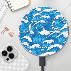 Storm Waves Seamless Pattern Raging Ocean Water Sea Wave Vintage Japanese Storms Print Illustration Wireless Fast Charger(white) by Ket1n9