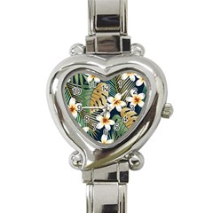 Seamless Pattern With Tropical Strelitzia Flowers Leaves Exotic Background Heart Italian Charm Watch by Ket1n9