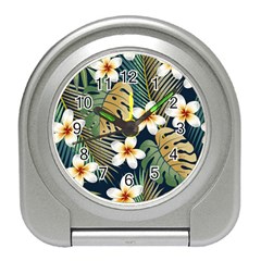 Seamless Pattern With Tropical Strelitzia Flowers Leaves Exotic Background Travel Alarm Clock by Ket1n9