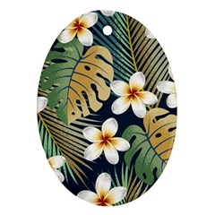 Seamless Pattern With Tropical Strelitzia Flowers Leaves Exotic Background Oval Ornament (two Sides) by Ket1n9