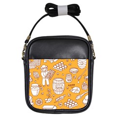 Vector-honey-element-doodle-seamless-pattern-with-beehive-beeke Girls Sling Bag by Ket1n9