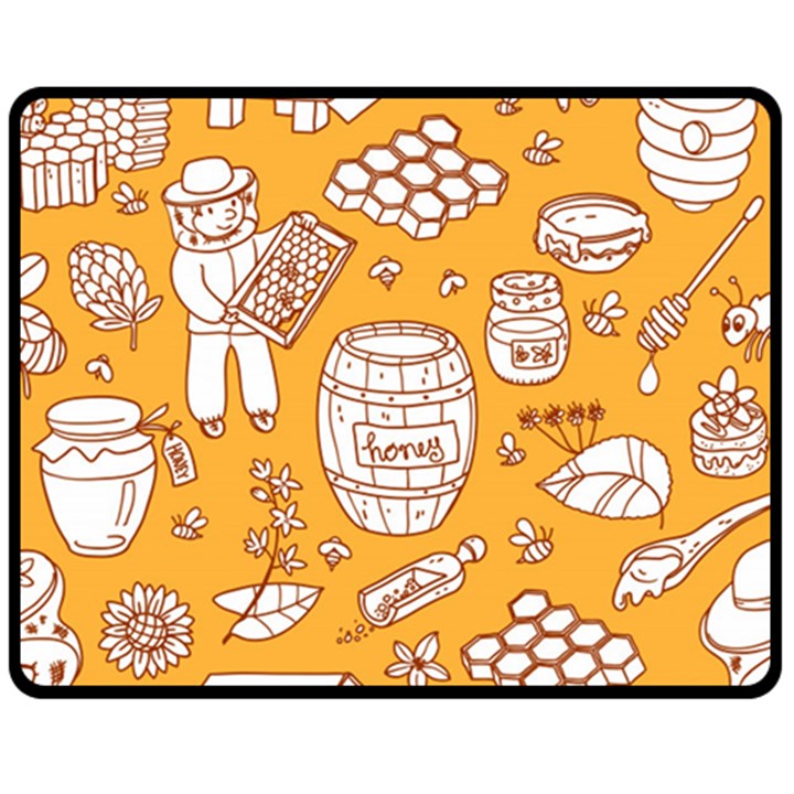 Vector-honey-element-doodle-seamless-pattern-with-beehive-beeke Fleece Blanket (Medium)