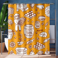 Vector-honey-element-doodle-seamless-pattern-with-beehive-beeke Shower Curtain 60  X 72  (medium)  by Ket1n9