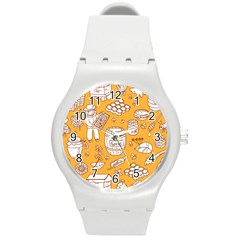 Vector-honey-element-doodle-seamless-pattern-with-beehive-beeke Round Plastic Sport Watch (m) by Ket1n9