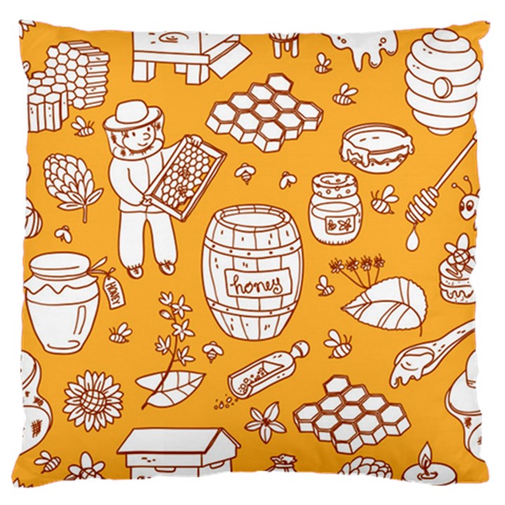 Vector-honey-element-doodle-seamless-pattern-with-beehive-beeke Large Cushion Case (One Side)