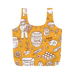 Vector-honey-element-doodle-seamless-pattern-with-beehive-beeke Full Print Recycle Bag (m) by Ket1n9