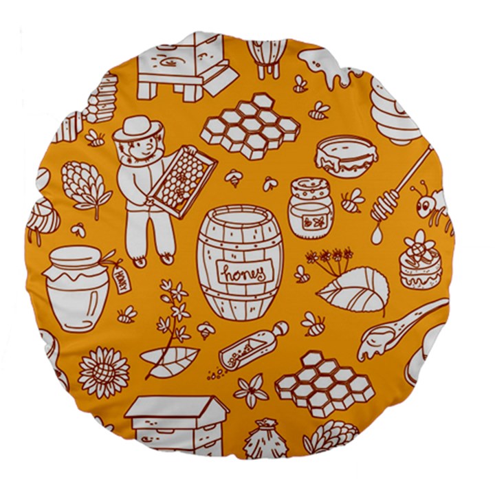 Vector-honey-element-doodle-seamless-pattern-with-beehive-beeke Large 18  Premium Flano Round Cushions