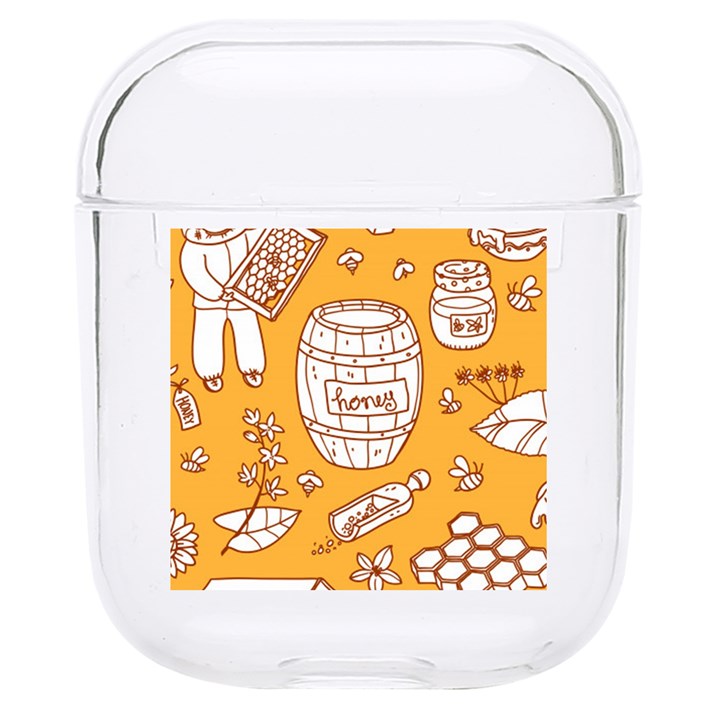 Vector-honey-element-doodle-seamless-pattern-with-beehive-beeke Hard PC AirPods 1/2 Case