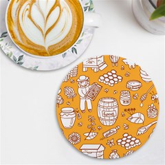 Vector-honey-element-doodle-seamless-pattern-with-beehive-beeke Uv Print Round Tile Coaster by Ket1n9