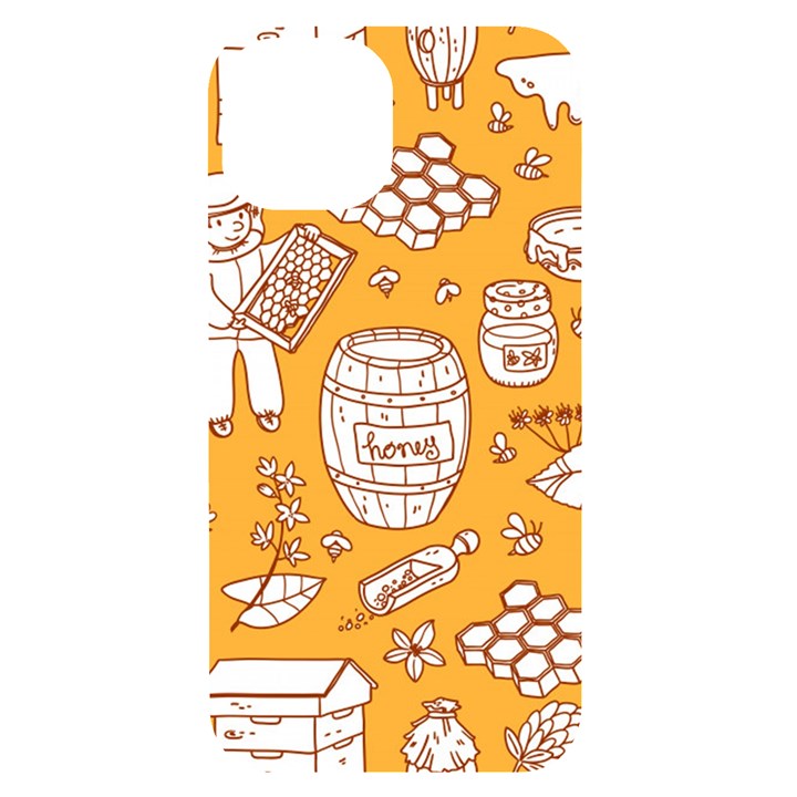 Vector-honey-element-doodle-seamless-pattern-with-beehive-beeke iPhone 14 Black UV Print Case