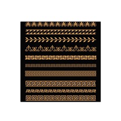 Set-antique-greek-borders-seamless-ornaments-golden-color-black-background-flat-style-greece-concept Satin Bandana Scarf 22  X 22  by Ket1n9