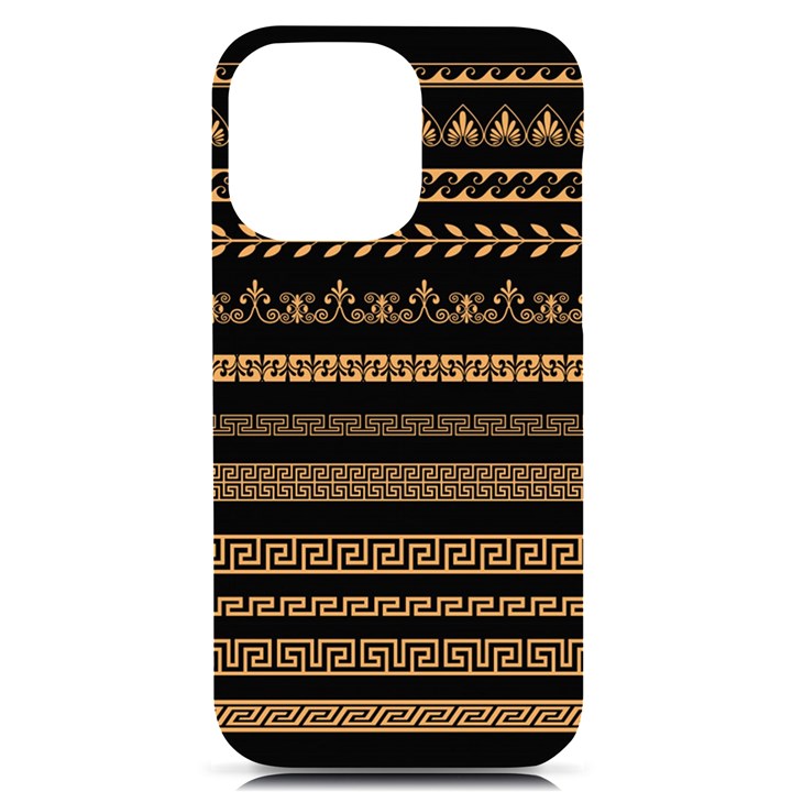 Set-antique-greek-borders-seamless-ornaments-golden-color-black-background-flat-style-greece-concept iPhone 14 Pro Max Black UV Print Case