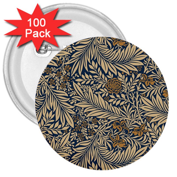 Brown Vintage Background Vintage Floral Pattern 3  Buttons (100 pack) 