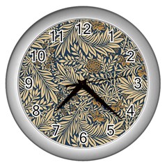 Brown Vintage Background Vintage Floral Pattern Wall Clock (silver) by Ndabl3x