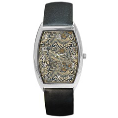 Brown Vintage Background Vintage Floral Pattern Barrel Style Metal Watch by Ndabl3x