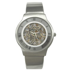 Brown Vintage Background Vintage Floral Pattern Stainless Steel Watch by Ndabl3x