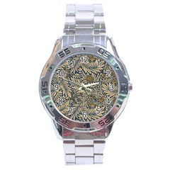 Brown Vintage Background Vintage Floral Pattern Stainless Steel Analogue Watch by Ndabl3x