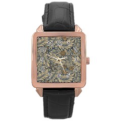 Brown Vintage Background Vintage Floral Pattern Rose Gold Leather Watch  by Ndabl3x