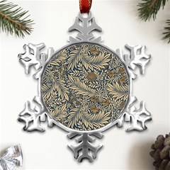 Brown Vintage Background Vintage Floral Pattern Metal Small Snowflake Ornament by Ndabl3x