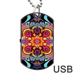 Pink Florales Muster Dog Tag Usb Flash (one Side)