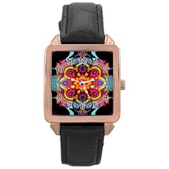 Pink Florales Muster Rose Gold Leather Watch 