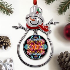 Pink Florales Muster Metal Snowman Ornament by 2607694c