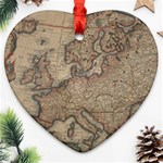 Old Vintage Classic Map Of Europe Heart Ornament (Two Sides) Front