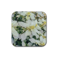 Enchanting Foliage Sharp Edged Leaves In Pale Yellow And Silver Bk Rubber Coaster (square) by dflcprintsclothing