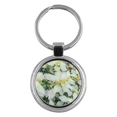 Enchanting Foliage Sharp Edged Leaves In Pale Yellow And Silver Bk Key Chain (round) by dflcprintsclothing