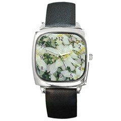 Enchanting Foliage Sharp Edged Leaves In Pale Yellow And Silver Bk Square Metal Watch by dflcprintsclothing