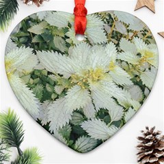 Enchanting Foliage Sharp Edged Leaves In Pale Yellow And Silver Bk Heart Ornament (two Sides) by dflcprintsclothing