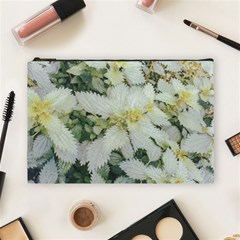 Enchanting Foliage Sharp Edged Leaves In Pale Yellow And Silver Bk Cosmetic Bag (large) by dflcprintsclothing