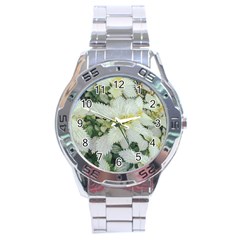 Enchanting Foliage Sharp Edged Leaves In Pale Yellow And Silver Bk Stainless Steel Analogue Watch by dflcprintsclothing