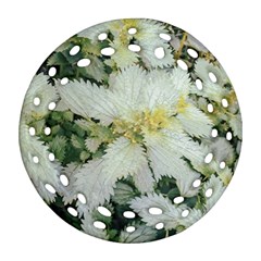 Enchanting Foliage Sharp Edged Leaves In Pale Yellow And Silver Bk Ornament (round Filigree) by dflcprintsclothing