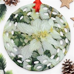 Enchanting Foliage Sharp Edged Leaves In Pale Yellow And Silver Bk Round Filigree Ornament (two Sides)