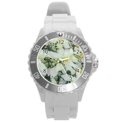 Enchanting Foliage Sharp Edged Leaves In Pale Yellow And Silver Bk Round Plastic Sport Watch (l) by dflcprintsclothing